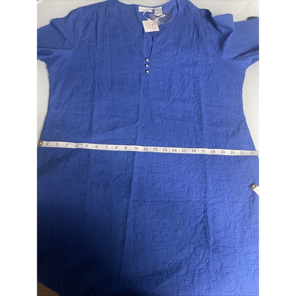 New Soft Surroundings Blue Embossed Cotton Maxi Dress Caftan Size Petite Large - Picture 11 of 13